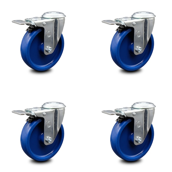 5 Inch Solid Polyurethane Swivel Bolt Hole Caster Set with Total Lock Brake SCC